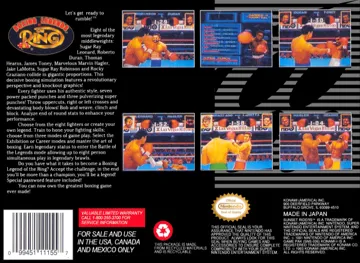 Boxing Legends of the Ring (USA) box cover back